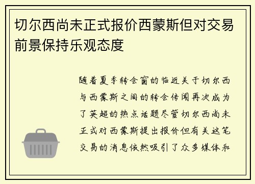 切尔西尚未正式报价西蒙斯但对交易前景保持乐观态度